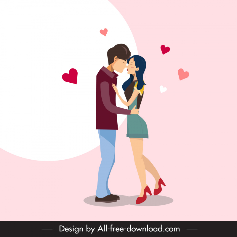 öpüşme erkek kız sevgililer simgesi karikatür eskiz kalpler dekor
