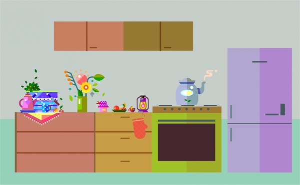 disegno della disposizione cucina con stile piano colorato