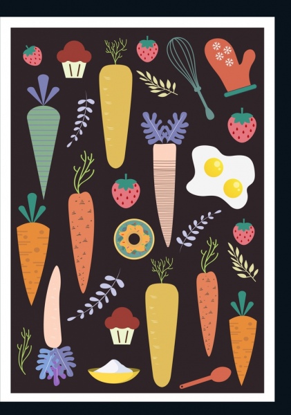 Elementos de diseño de iconos de alimentos utensilios de cocina la zanahoria
