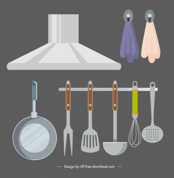 elemen desain dapur peralatan benda sketsa
