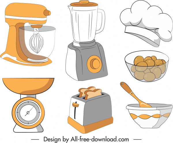 ikony elementów kuchennych ręcznie rysowane szkic