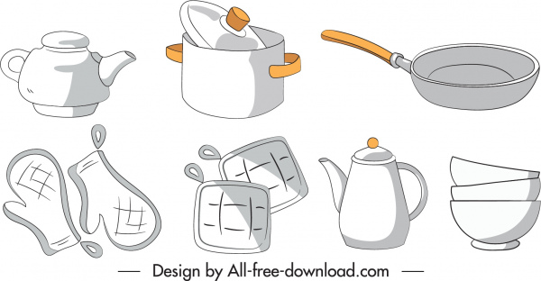 ícones objetos de cozinha clássico esboço desenhado à mão