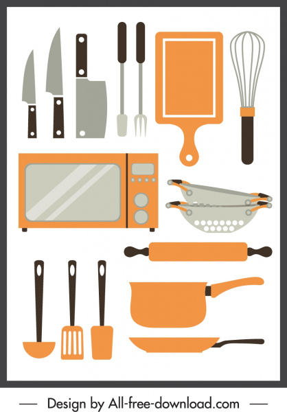 ícones de utensílios de cozinha design clássico de esboço plano
