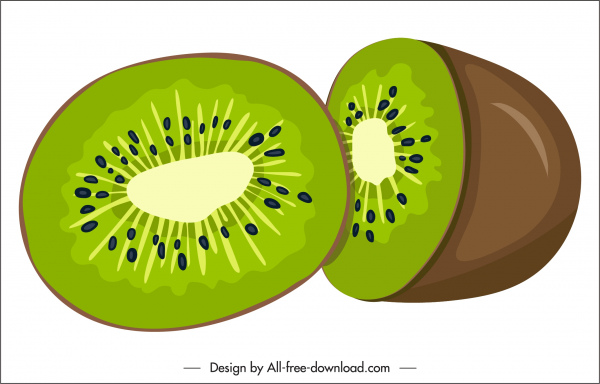 Kiwi buah ikon berwarna klasik 3d sketsa
