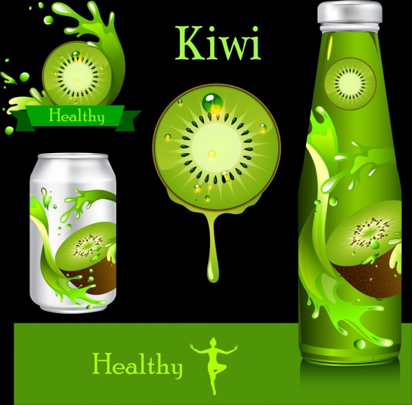 kiwi succo pubblicità bottiglia verde può frutta decorazione