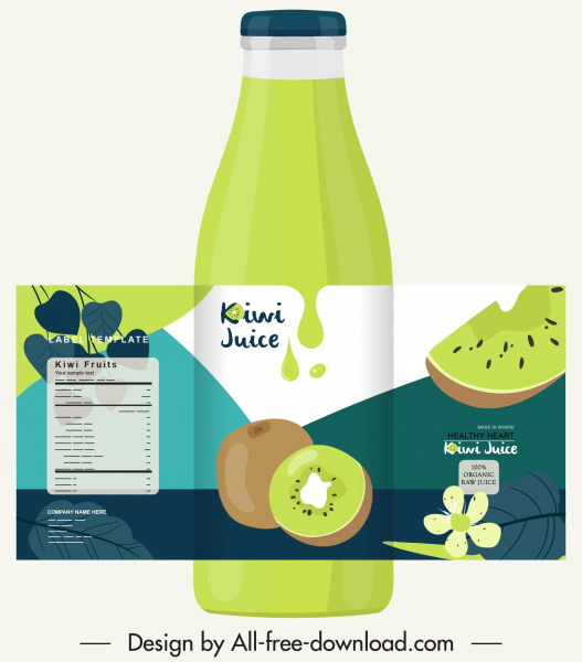 kiwi عصير الإعلان خلفية زجاجة خضراء تسمية الديكور