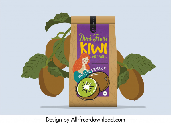 Kiwi Verpackungsvorlage handgezeichnet dekor klassisches Design