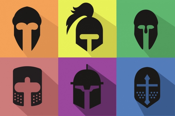 Рыцарь шлемы иконы плоский черный дизайн