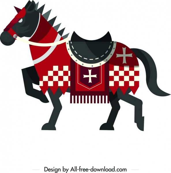 Knight kuda ikon vintage berwarna datar desain