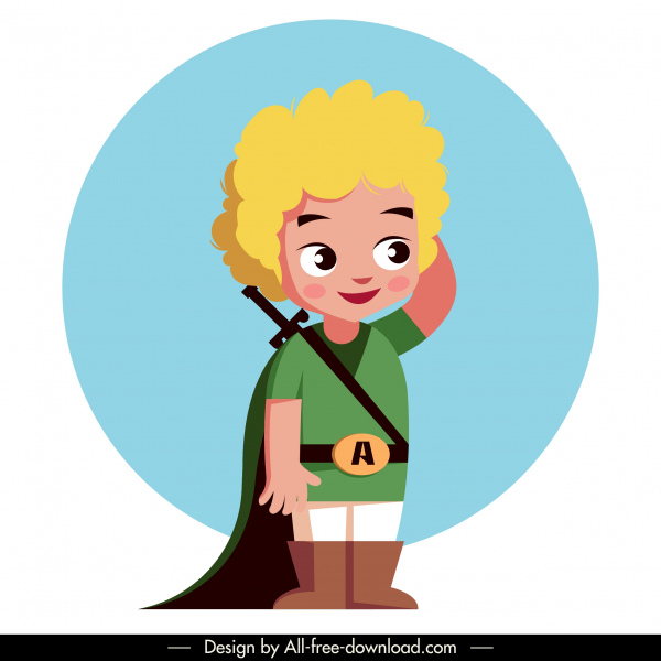 騎士の子供のアイコン中世の衣装かわいい漫画のキャラクター