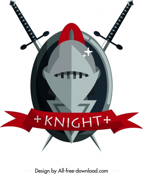 Knight Logo Sword Iron Armor Ribbon Icons Decor