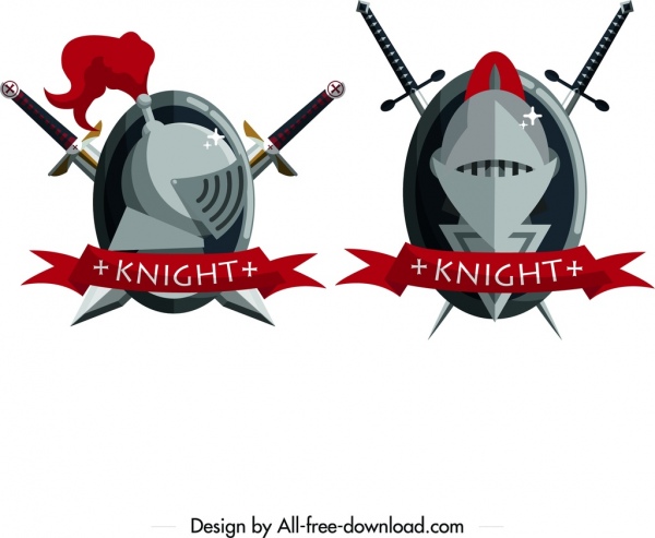 Şövalye Logotype kılıç maske şerit simgeler dekor demir