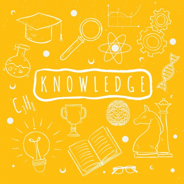 Icone di formazione di conoscenza sfondo disegno giallo disegnato a mano