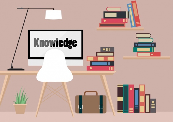 Icone computer bookshelf sfondo di concetto di conoscenza
