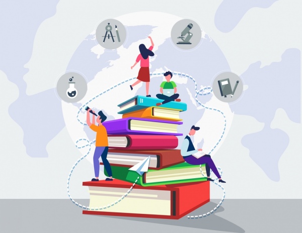 Wissen Konzept Hintergrund Studenten große Bücher Stapeln Symbole
