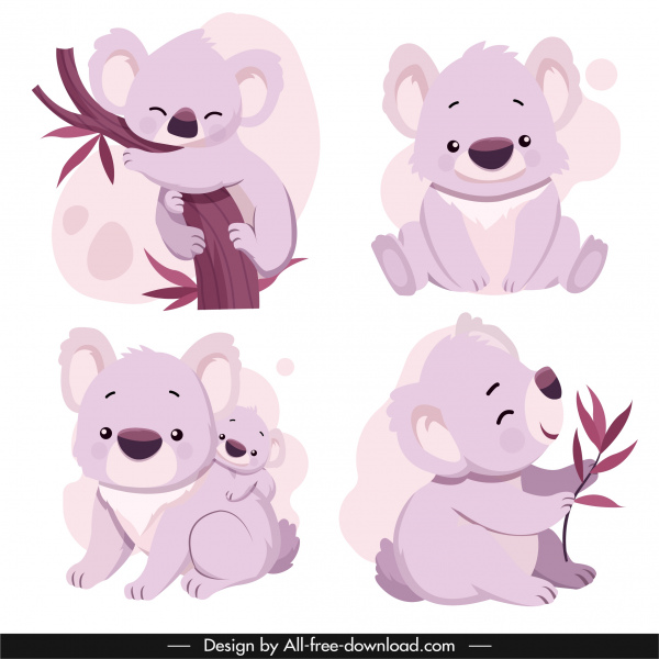 koala simgeleri sevimli tasarım karikatür karakterleri eskiz