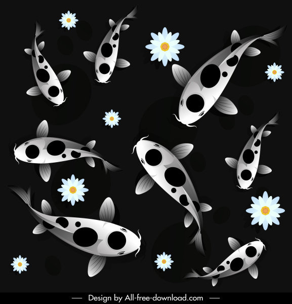 Koi Fish Background Black White Decor-vector Background-free Vector Free  Download