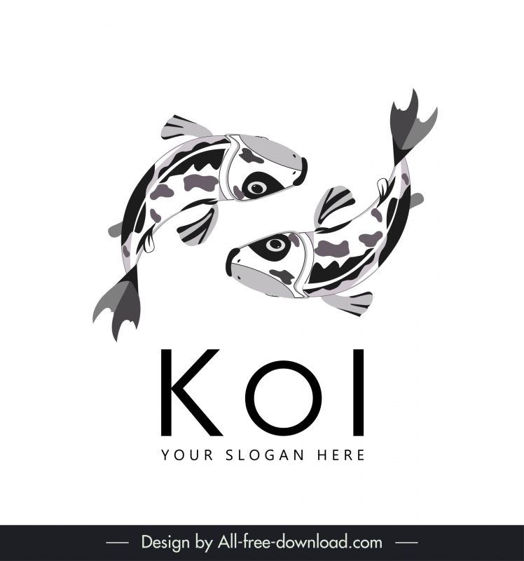 Modèle de logo de poisson koï noir blanc contour dynamique