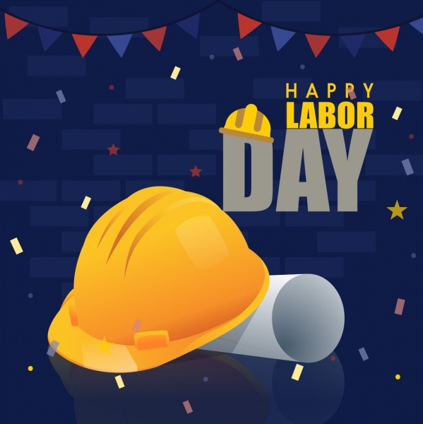 il labor day banner casco luccicante arredamento icone 3d