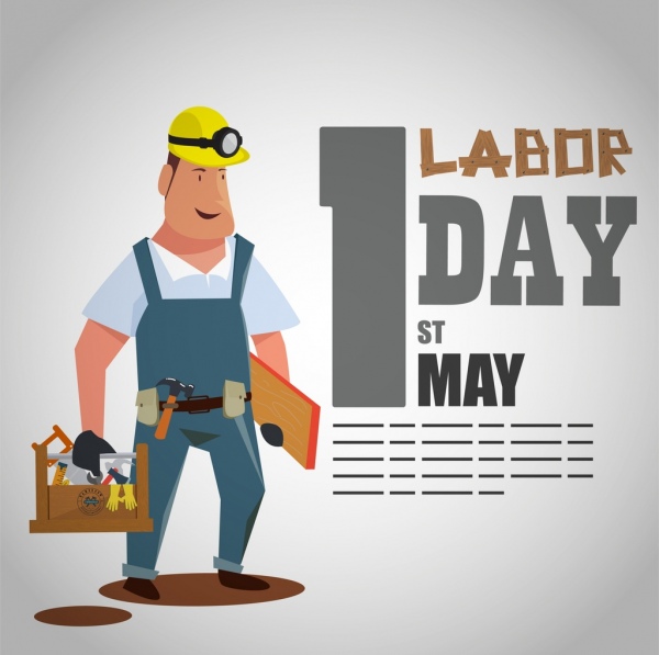dia do trabalho bandeira trabalhador masculino ícone dos desenhos animados do design