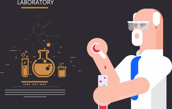 Labor-Banner männlicher Wissenschaftler Werkzeug Molekül-Icons Dekor