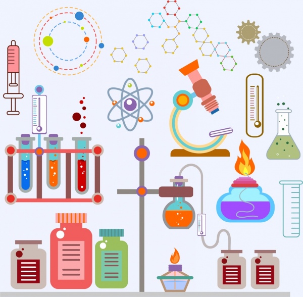 elementos do projeto do laboratório ícones coloridos dos símbolos lisos