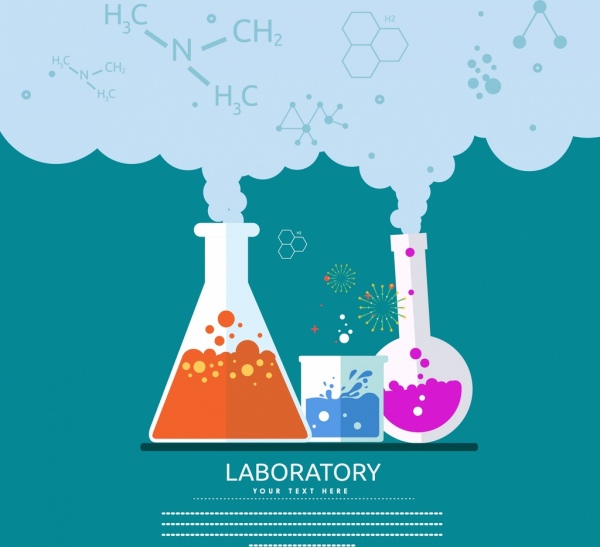 l'esperimento di laboratorio di banner, reazione chimica icone