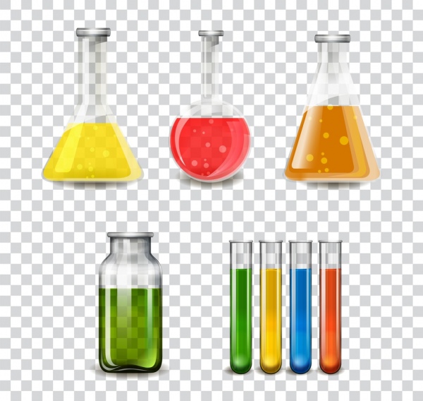 strumenti di vetro da laboratorio icone multicolore design piatto