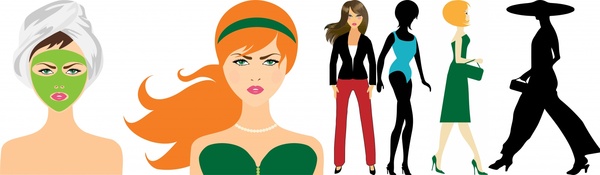 Frauen und Mode-Vektor-Illustration in farbigen Stil