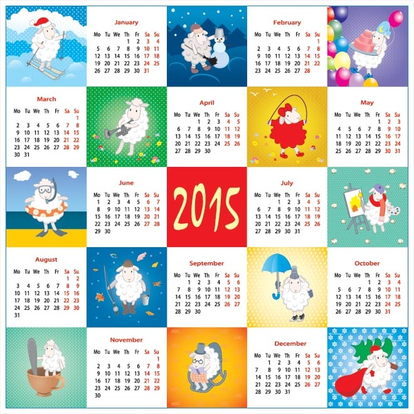 cordero con diverso estilo background15 vector calendario plantilla