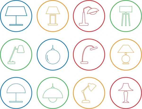 Lampe Symbole beschreiben farbige flache Bauweise Kreis Isolierung