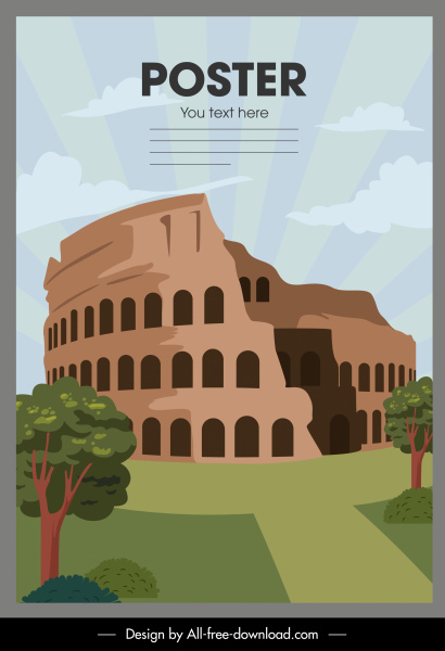 Landmark Poster Colosseum Sketch Bright Colored Decor