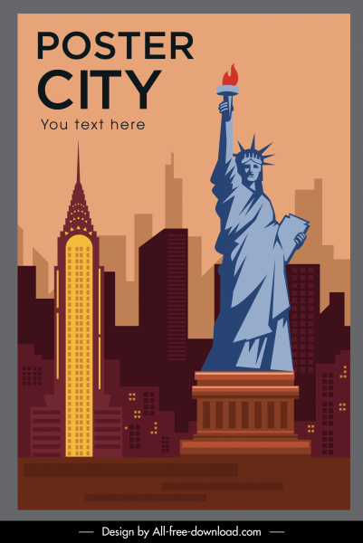cartel de referencia símbolos de Nueva York bosquejar diseño plano