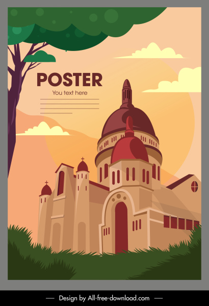 랜드마크 포스터 빈티지 교회 스케치 클래식 디자인