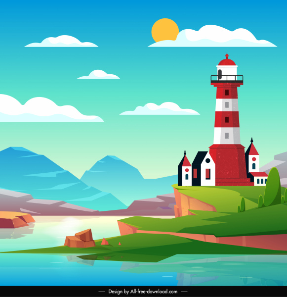 Landschaft Hintergrund Leuchtturm Seeskizze