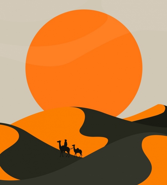 لوحة الرموز الشمس الصحراوية الجمل التصميم الكلاسيكي والمناظر الطبيعية