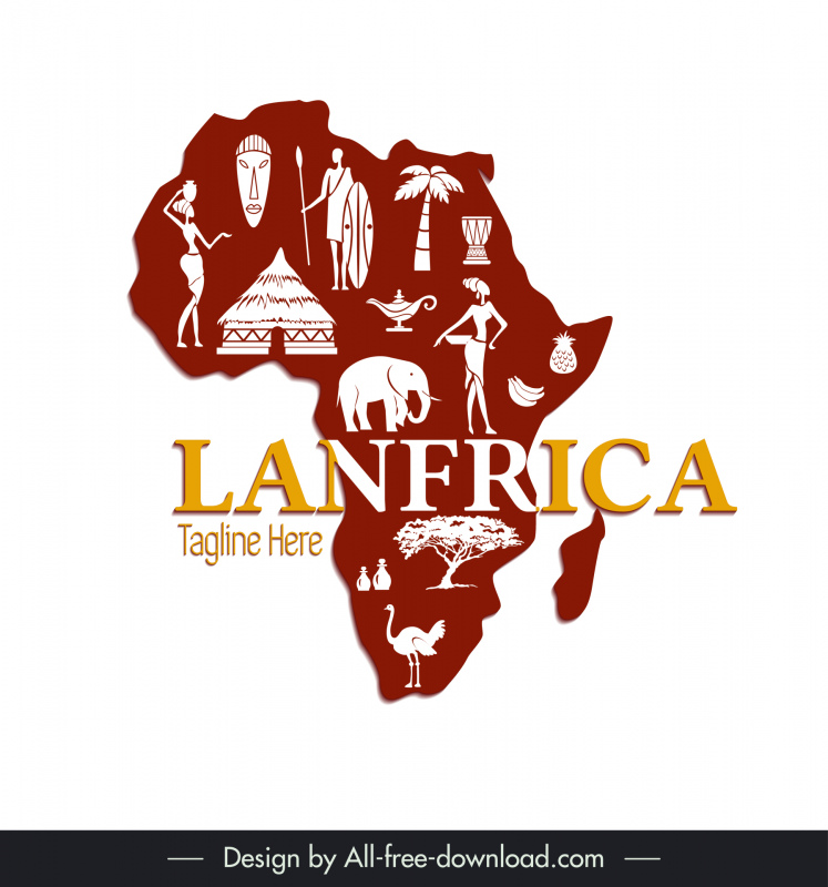 Lanfricaicon logotipo africano símbolos mapa silueta boceto