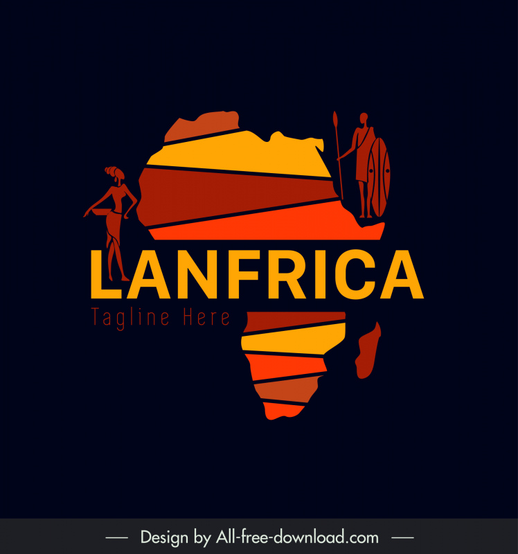 Lanfricaicon Sign Template Siluet Klasik Gelap Peta Afrika Koneksi Etnis