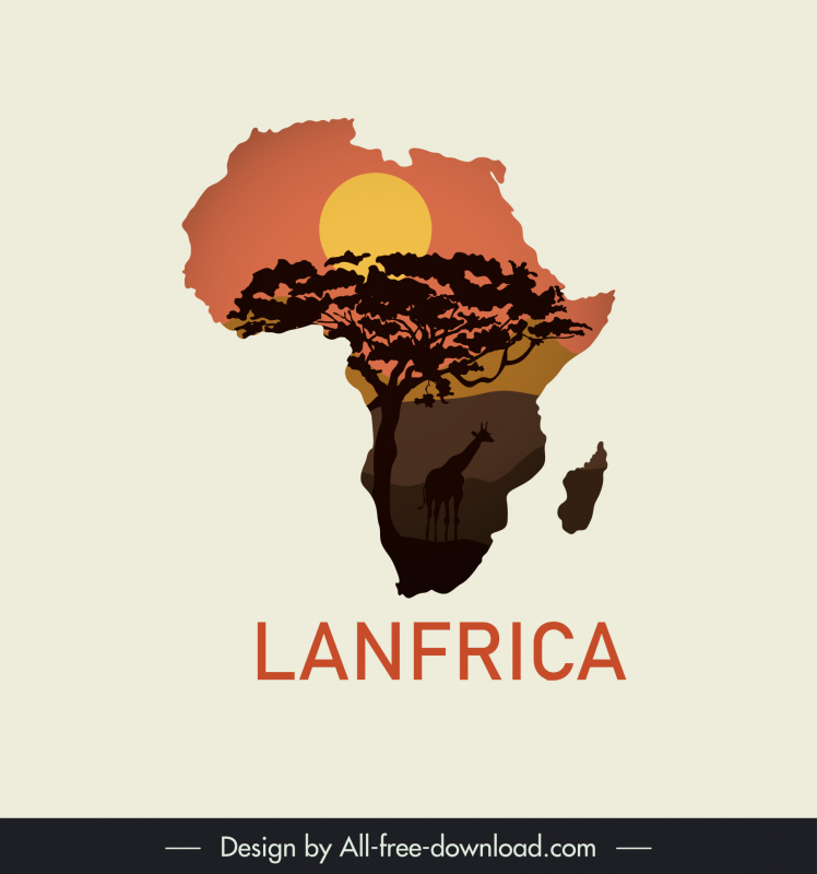 lanfricaicon tabela şablonu manzara siluet afrika harita eskiz