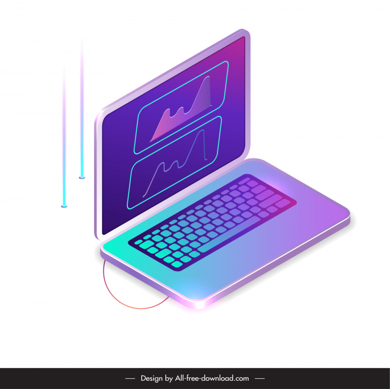  laptop gráfico de negócios finanças elementos de design moderno esboço 3d