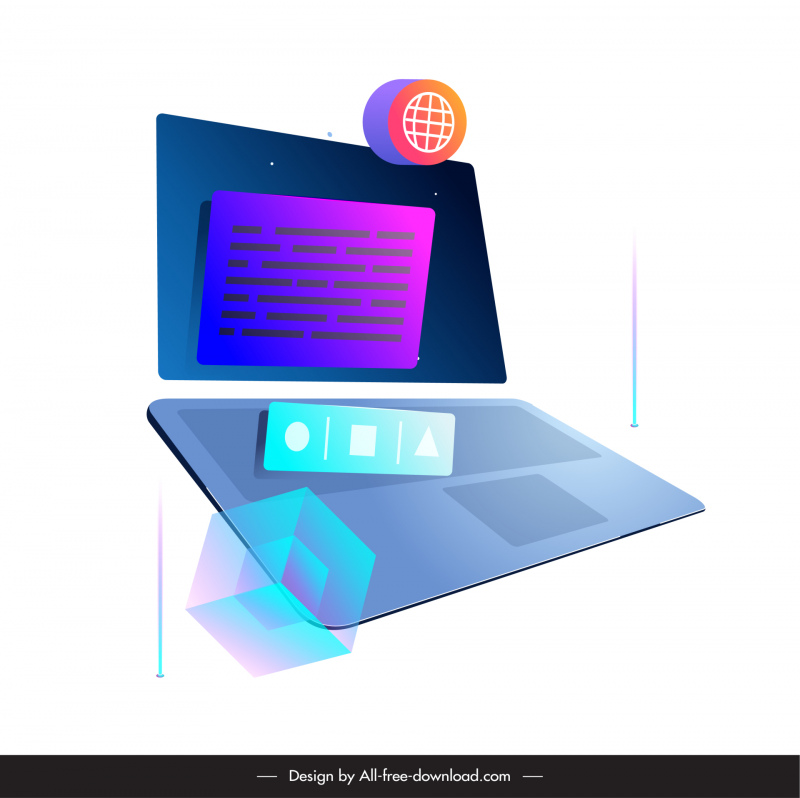 ノートパソコンビジネスの財務デザインエレメントエレガントな3Dスケッチ