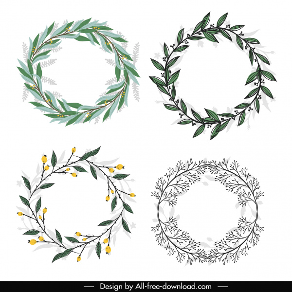 Laurel vòng hoa biểu tượng màu cổ điển phác thảo