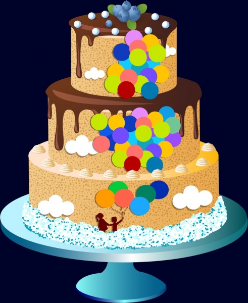 decoração de balões coloridos de projeto de chocolate bolo de camada