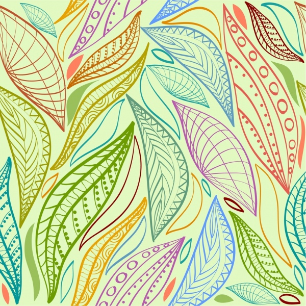 daun latar belakang berwarna-warni desain flat handdrawn sketsa