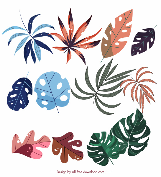 ícones de folha colorido Flat design clássico