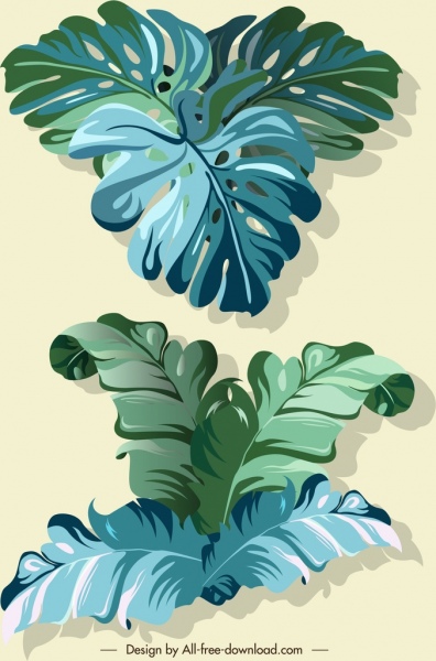 ícones de folha esboço 3d design verde