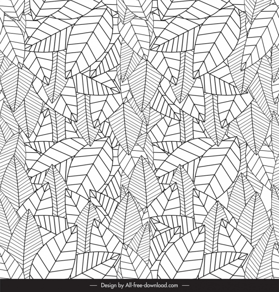 나뭇잎 패턴 템플릿 블랙 화이트 무성한 스케치