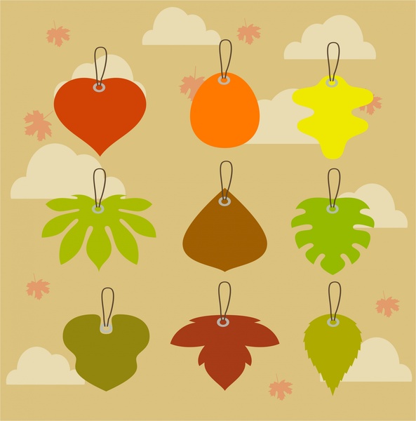 Leaf tags Sammlung verschiedene Formen auf Blätter Hintergrund