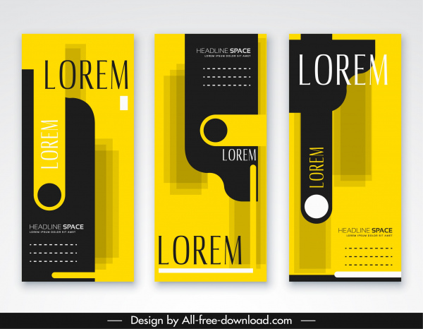 Template leaflet elegan hitam kuning dekorasi abstrak modern