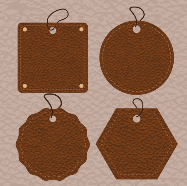 皮革标签收集各种棕色形状隔离